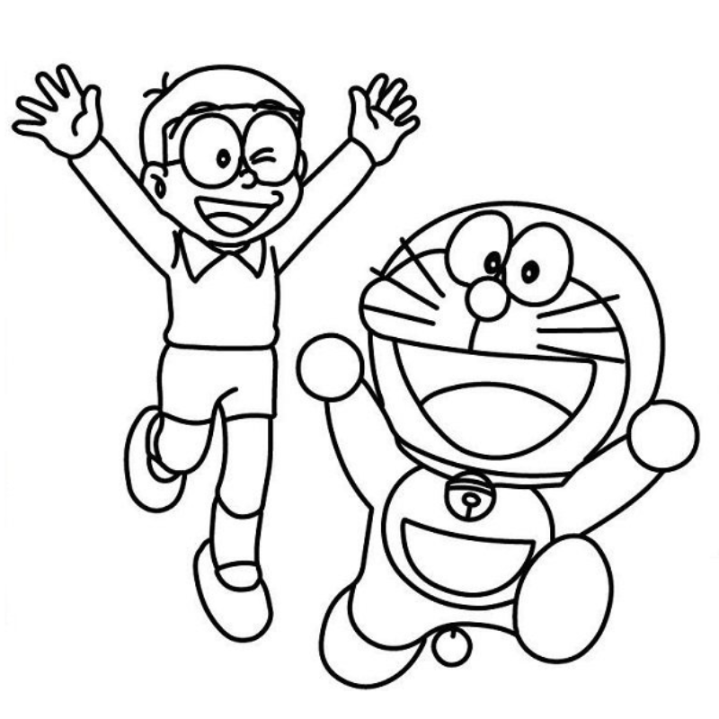 Bức tranh tô màu Doremon và Nobita thám hiểm rừng nhiệt đới