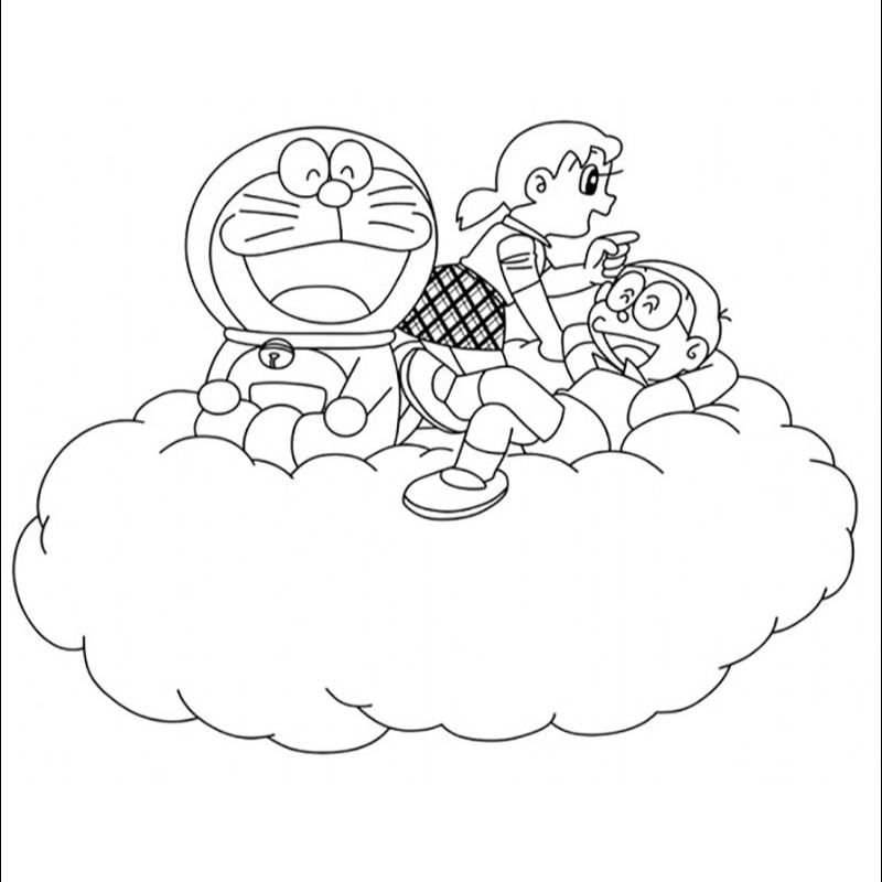 Gia đình Nobita trong lễ hội hoa anh đào qua tranh tô màu
