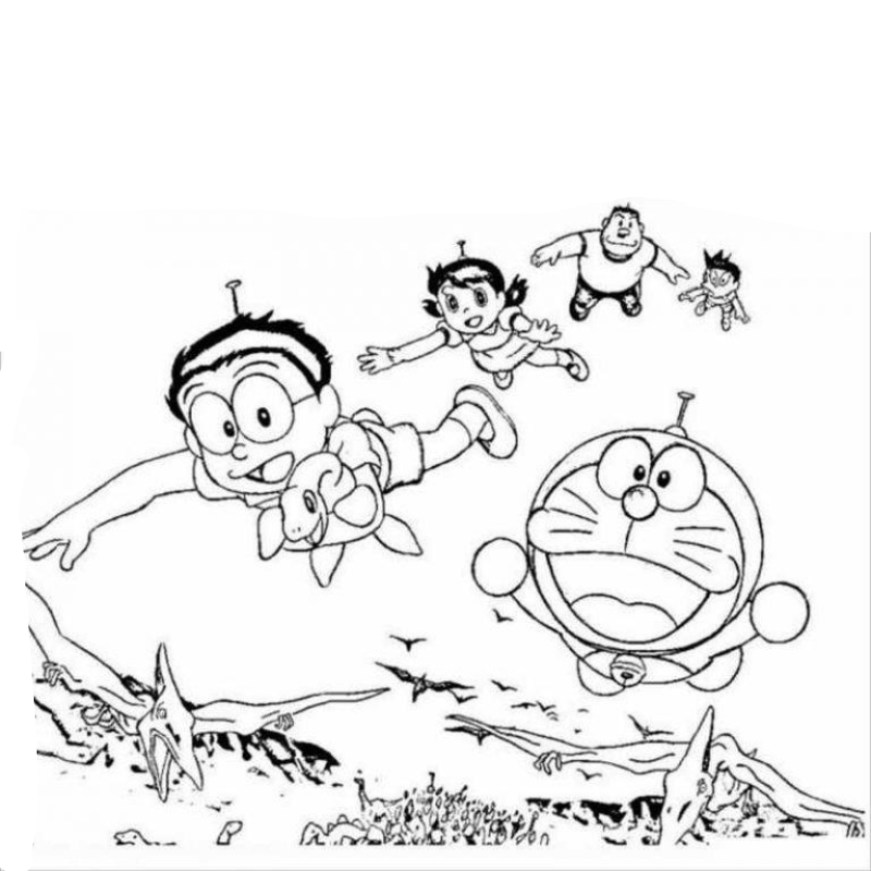 Gia đình Nobita tươi vui trong bức tranh tô màu