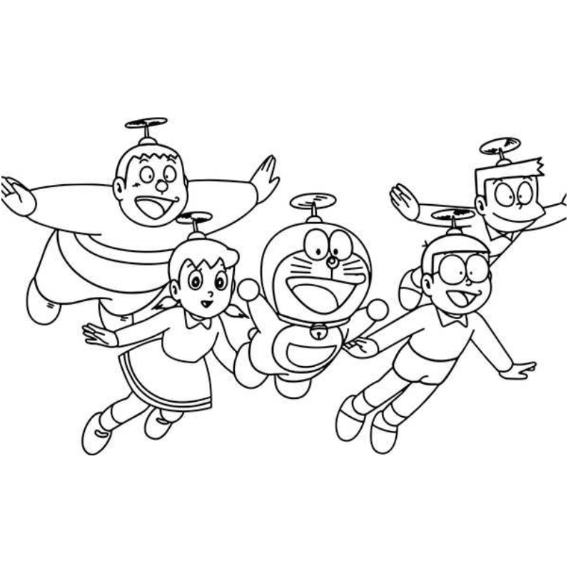 Gia đình Nobita và thú cưng trong tranh tô màu